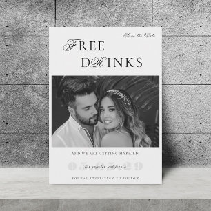 Vintage Look Free Drinks Funny Humourous Wedding Save The Date