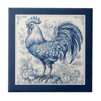 Vintage Look  French Toile Rooster Ceramic Tile