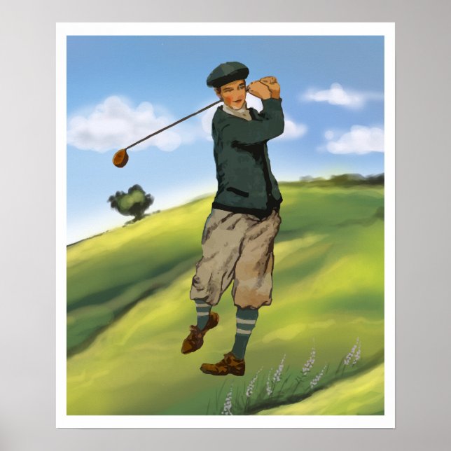 Vintage look Golfer Golf Print (Front)