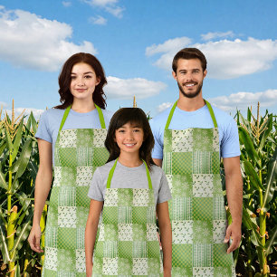 Vintage Look Green Yellow Ecru Patchwork  Apron