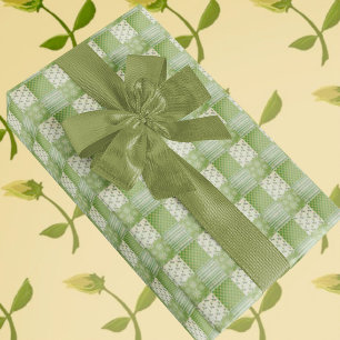 Vintage Look Green Yellow Ecru Patchwork  Wrapping Paper