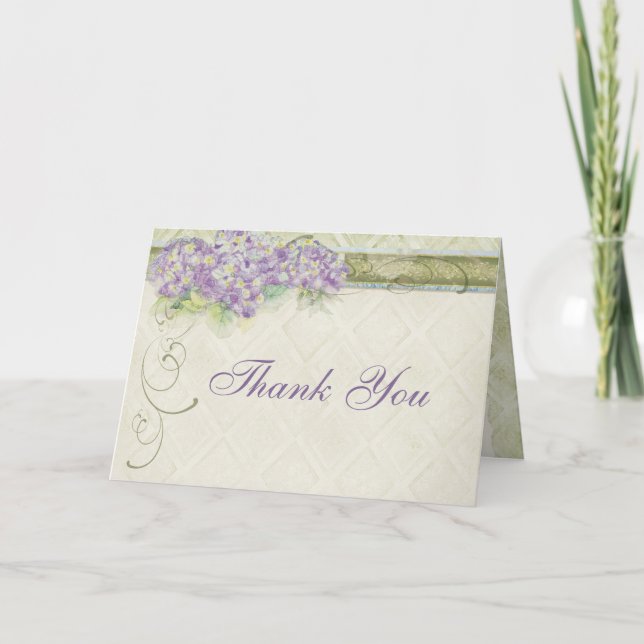 Vintage Look Lilac Hydrangea, Thank You Note (Front)