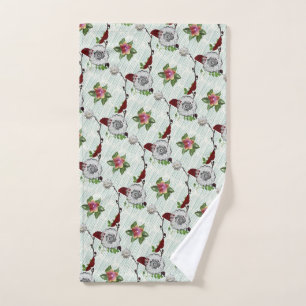 Vintage Look Mint Green & Roses Design Hand Towel