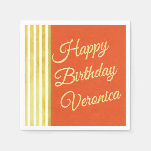 Vintage Look Orange and Gold Personalise Birthday Napkin
