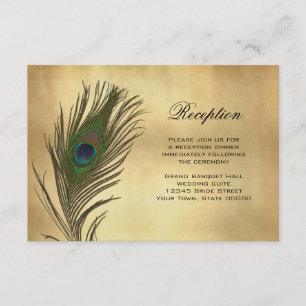 Vintage Look Peacock Feather Reception Info Card