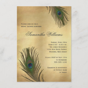 Vintage Look Peacock Feathers Bridal Shower Invitation