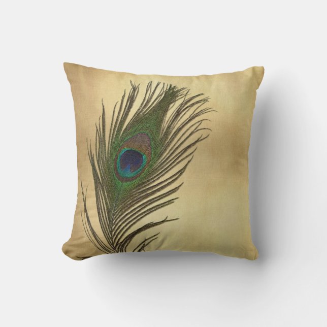 Vintage Look Peacock Feathers Elegant Cushion (Front)