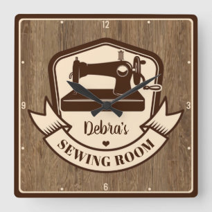 Vintage Look Personalised Seamstress Sewing Room Square Wall Clock