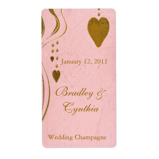 Vintage Look Pink and Gold Wedding Wine Labels