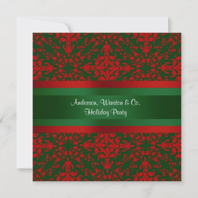 Vintage Look Red & Green Damask #2 Invitation (Front)