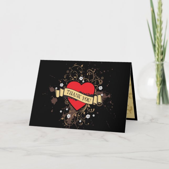 Vintage Look Rock & Roll Music Themed Wedding Thank You Card (Front)