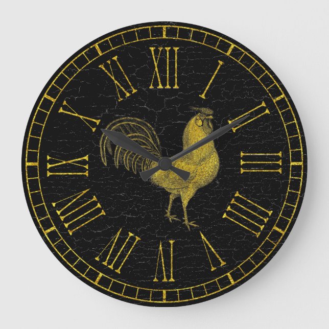 Vintage Look Rooster Large Clock (Front)