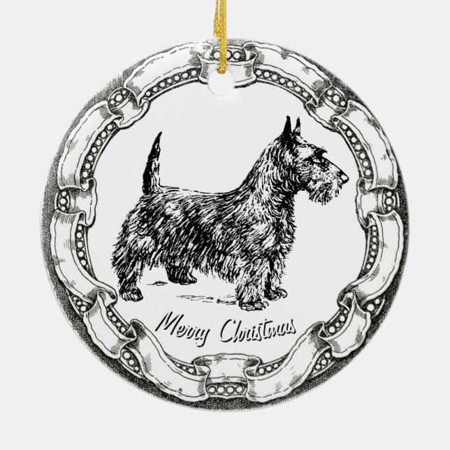 Vintage Look Scottie Ceramic Ornament (Back)