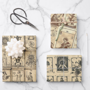 Vintage Look Sepia Tarot Card Wrapping Paper Sheet