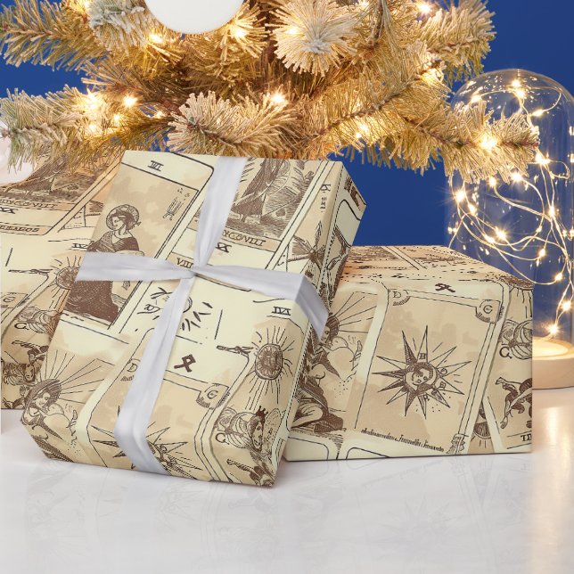 Vintage Look Sepia Tarot Cards Wrapping Paper (Holidays)