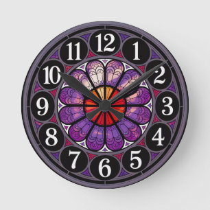 Vintage Look Stained Glass Rose  Round Clock
