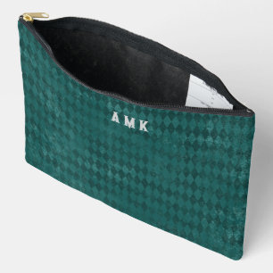 Vintage Look Teal Harlequin Monogram Accessory Pouch