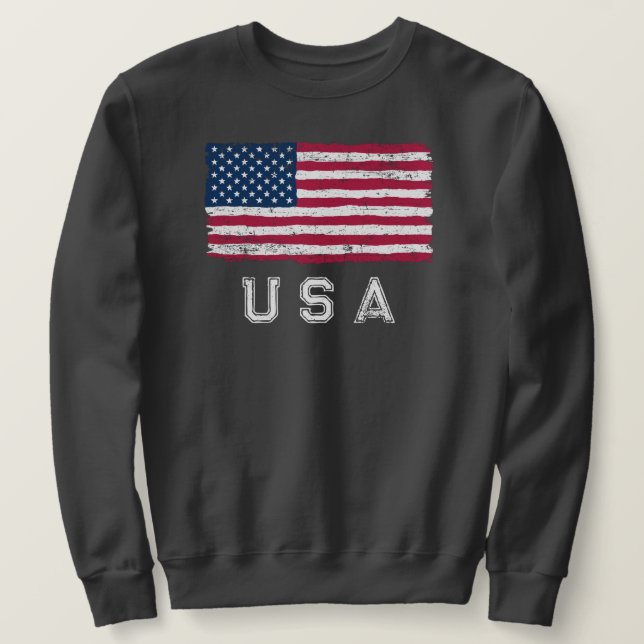 Vintage Look US Flag (White Text) Sweatshirt (Design Front)