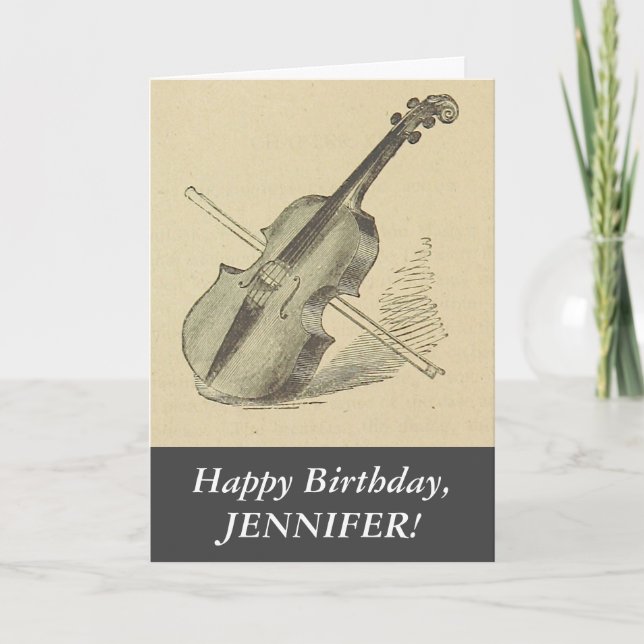 Vintage Look Violin, Happy Birthday Greeting Card (Front)