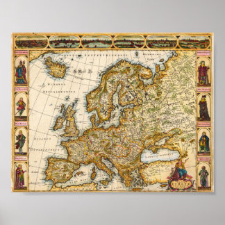 Vintage looking map of Europe Poster
