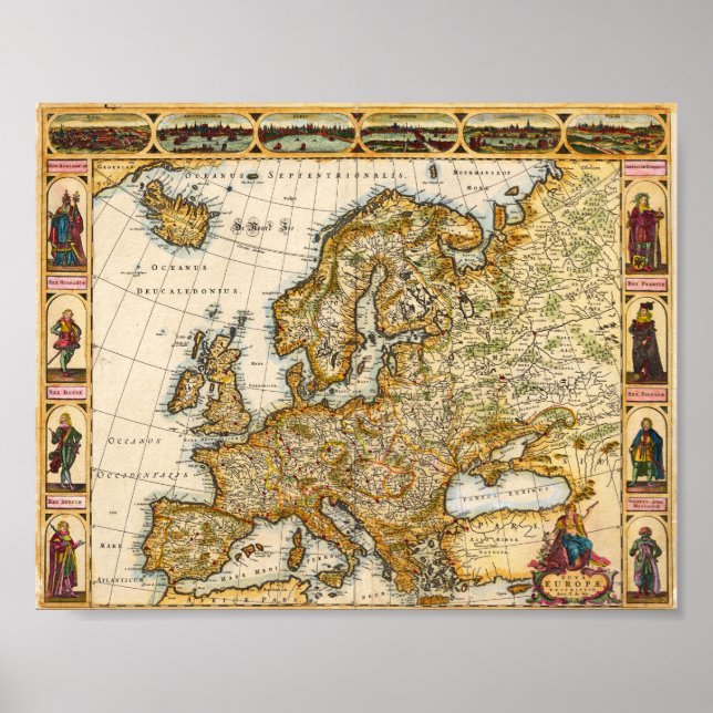 Vintage looking map of Europe Poster (Front)
