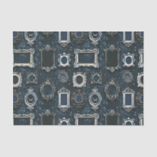 Vintage Looking Picture Frames on a Dark Blue Wall Tissue Paper