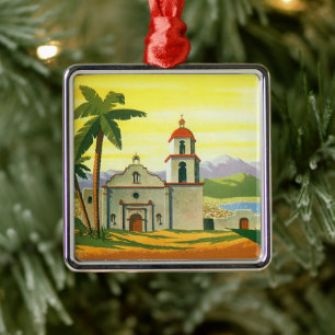 Vintage Los Angeles, California Mission with Palm Metal Ornament