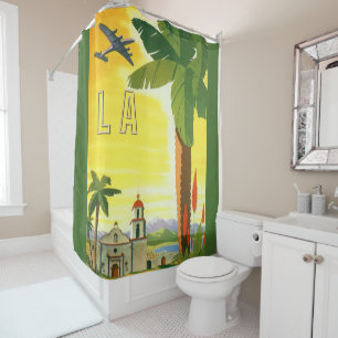 Vintage Los Angeles, California Mission with Palm Shower Curtain