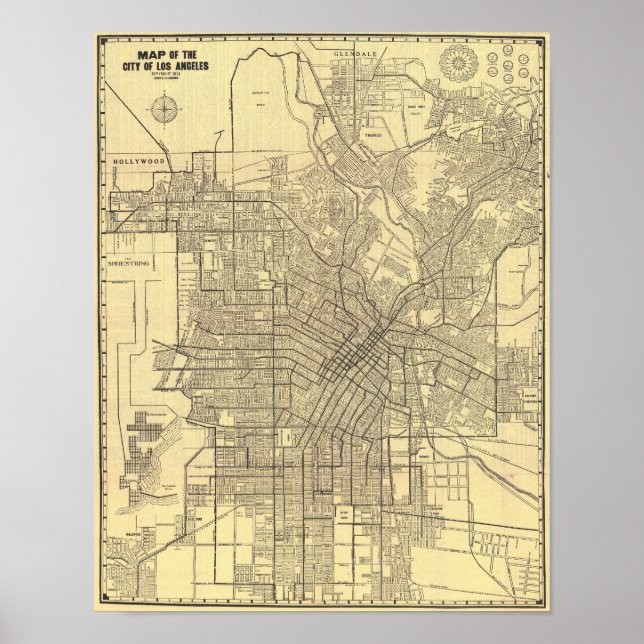 Vintage Los Angeles Map Poster 1914 (Front)
