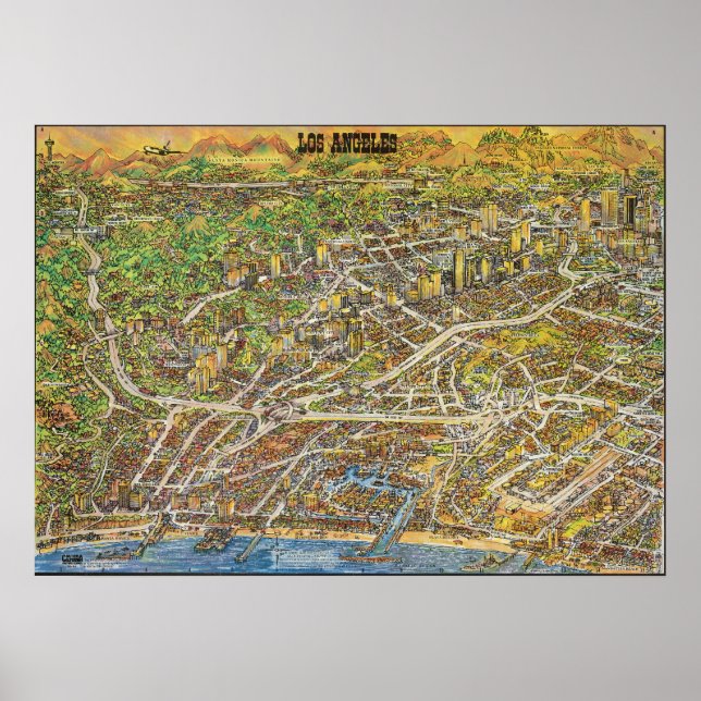 Vintage Los Angeles Pictorial Map Poster 1974 (Front)