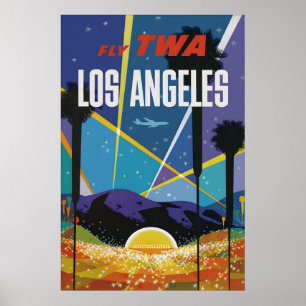Vintage Los Angeles Travel Poster Print, Airline