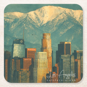  Vintage Los Angeles Watercolor   Retro California Square Paper Coaster