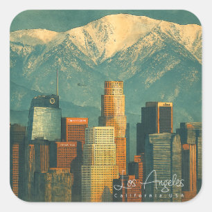 Vintage Los Angeles Watercolor Retro California Square Sticker