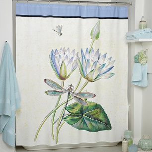 Vintage Lotus and dragonfly Shower Curtain