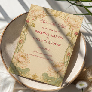 Vintage Lotus Botanical Elegant Save The Date