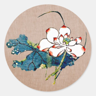 Vintage Lotus Flower Classic Round Sticker