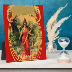 Vintage Lotus Flower Hindu Goddess Lakshmi Plaque