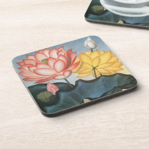 Vintage Lotus Flowers, The Sacred Egyptian Bean Coaster