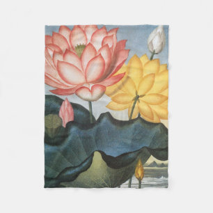 Vintage Lotus Flowers, The Sacred Egyptian Bean Fleece Blanket