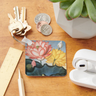 Vintage Lotus Flowers, The Sacred Egyptian Bean Key Ring
