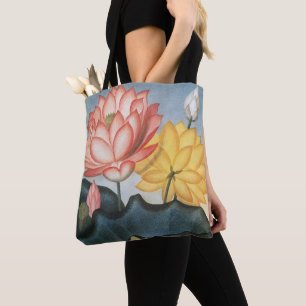 Vintage Lotus Flowers, The Sacred Egyptian Bean Tote Bag