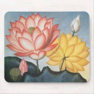Vintage Lotus Flowers With Leaves in a Pond Mouse Pad