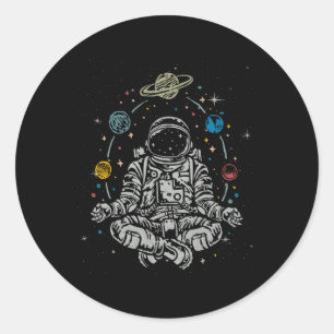 Vintage Lotus Meditating Astronaut Zen Yoga Planet Classic Round Sticker