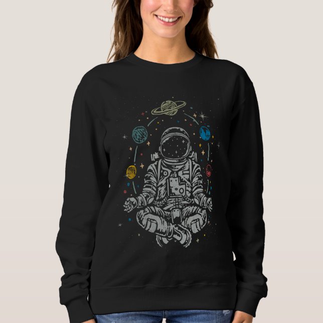 Vintage Lotus Meditating Astronaut Zen Yoga Planet Sweatshirt (Front)