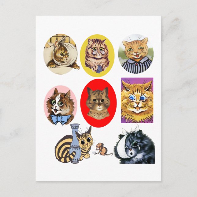 Vintage Louis Wain Cat Art Portraits Postcard (Front)