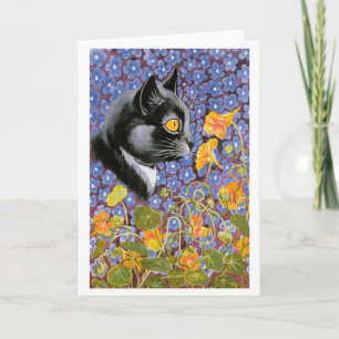 Vintage Louis Wain Cat in a Sea of Flowers Card