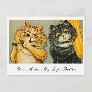 Vintage Louis Wain Cats You Make My Life Better Postcard