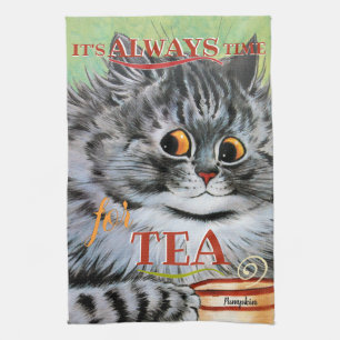 Vintage Louis Wain Cute Teacup Cat Art Tea Towel