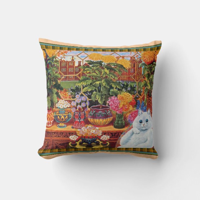 Vintage Louis Wain Flower Lover Cat Throw Pillow (Front)