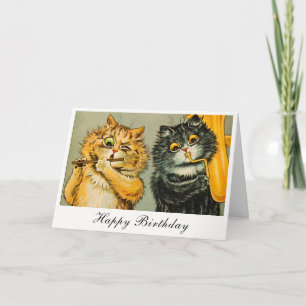 Vintage Louis Wain Fun Musical Cats Happy Birthday Card